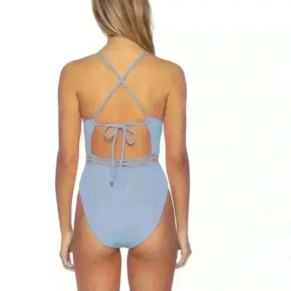 New with tags ISABELLA ROSE baby blue Over The Shoulder One Piece Swimsuit Sm - Picture 3 of 5